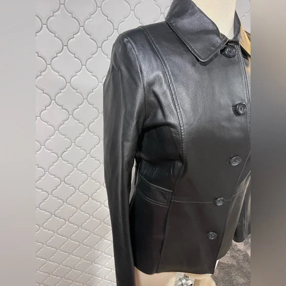 Croft & Barrow Black Leather Jacket, EUC, size M - Picture 5 of 14